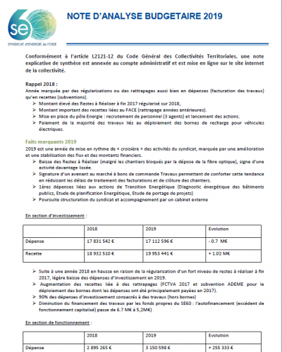 Note analyse budgétaire 2019