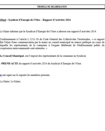 Modèle délibération - Rapport d'activités 2024