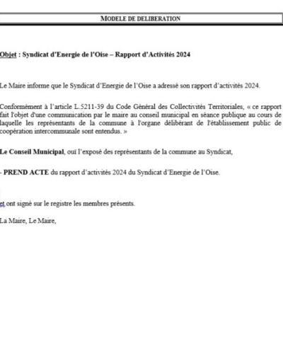 Modèle délibération - Rapport d'activités 2024