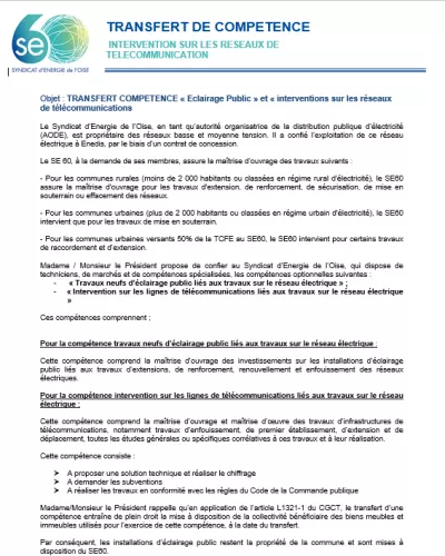 Transfert de compétence EP ERT Telecom